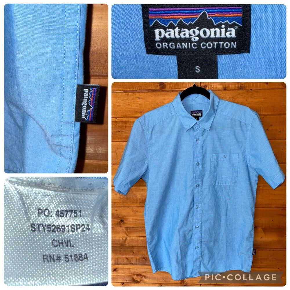 Patagonia Go To Shirt Men's Small S Blue Heather Short Sleeve Button Down